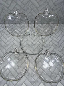 5 Vintage Hazel Atlas Orchard Clear 8" Glass Apple Shaped Luncheon Snack Plates - Picture 1 of 7