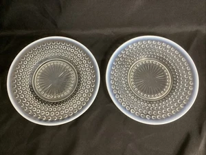 2 Vintage 1940's Anchor Hocking 8.5 inch Moonstone Hobnail Glass Luncheon plates - Picture 1 of 3