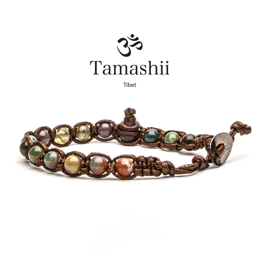 Bracciale Pietra Tibetano Agata Muschiata Tamashii Unisex 1 giro BHS601-17 6 mm - Immagine 1 di 3
