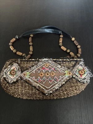 Cartera vintage Mary Frances marrón material cesta Foto 1 de 3