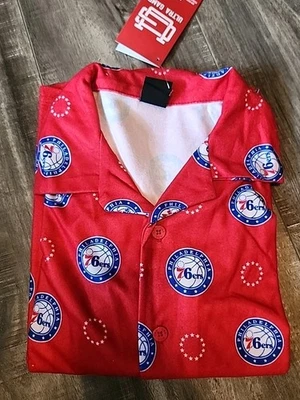 Ultra Game NBA Youth 2-Piece  Soft Button Down Pajama Set  10-12 - Sixers - Image 1 of 3