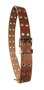 Vintage Orvis Leder Messing Ösen Gürtel Größe 44 braun zwei Krappen eckige Schnalle - Bild 1 von 8