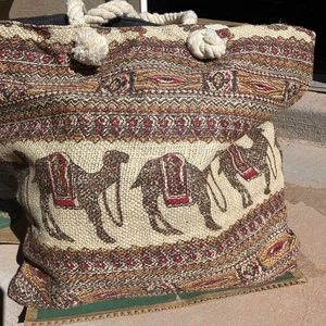 Türkischer Gobelin große Tragetasche arabisches Kamel Motiv Reißverschluss 16”x15” - Bild 1 von 12