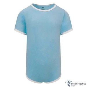 Drylife Adult Short-Sleeved Unisex Cotton Bodysuit with Crotch Snaps - Blue - L - Picture 1 of 3