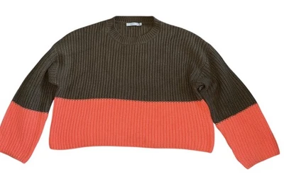 Lush Women’s Brown Neon Coral Boxy Color Block Sweater Size S Foto 1 de 4