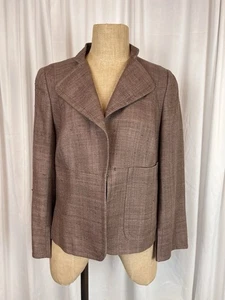 Akris Raw Silk Deep Mauve Single Breasted 3/4 Sleeve Blazer Jacket SZ 12US 42 D - Picture 1 of 10