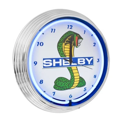 Reloj de neón Ford Shelby GT350 GT500 Cobra Mustang azul iluminado con moldura cromada Foto 1 de 4