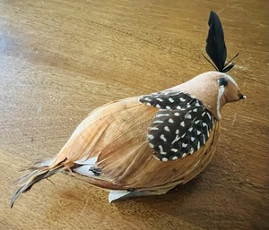 Vintage gefiederte Wachtel Weihnachtsschmuck gefleckt beflockt Vogel mit Clip - Bild 1 von 18