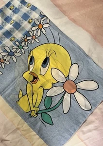 Vintage 1998 Warner Bros Floral Tweety Vogel Kissenbezug Standardgröße Looney Tune - Bild 1 von 6