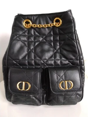 Auth Christian Dior Black Medium Caro Multicarry Backpack with Chain - Image 1 of 4