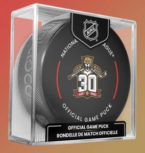 2023 2024 NHL FLORIDA PANTHERS 30TH ANNIVERSARY GAME PUCK IN DISPLAY CUBE HOCKEY - Picture 1 of 1