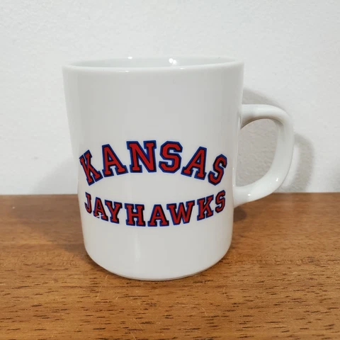 Vtg University Kansas Jayhawks Blue Red Lettering Coffee Mug Cup Cover