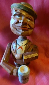 Vintage ANRI Hand Carved Man with Beer Mug Mechanical Wooden Bottle Stopper - Picture 1 of 5