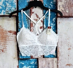 Women's No Boundaries Juniors' Longline Floral Lace Bralette MEDIUM White NEW - Picture 1 of 8