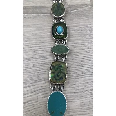 Pulsera Liz Claiborne Tono Plata Multi Panel Eslabón Turquesa Esmalte Cierre Vidrio Foto 1 de 4