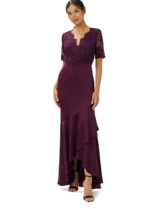Vestido Formal Adrianna Papell Borgoña Encaje Elástico Madre Novia Novio Talla 6 - Imagen 1 de 2