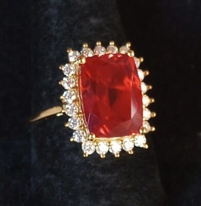 Large Sterling Silver 925 Lab Created Padparadscha Sapphire & Moissanite Sz 9 - Picture 1 of 24