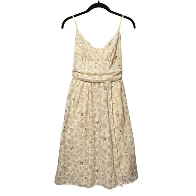 Vestido Max Studio Champagne Crema Retro Círculos Boho Floral Cinturón Talla Mediana Foto 1 de 4