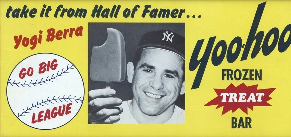 YOGI BERRA 8X10 PHOTO NEW YORK YANKEES BASEBALL PICTURE YOO-HOO AD WIDE BORDER - Image 1 of 1