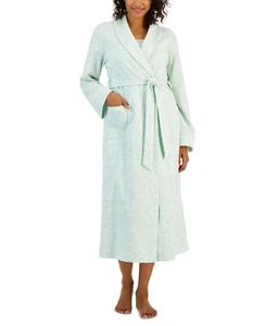 Charter Club Long Sleeves Cotton Floral Long Belted Robe Green M/L - Picture 1 of 5
