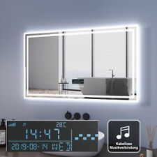 LED Badspiegel 100X60 Touch BLUETOOTH UHR Beleuchtung Wand Spiegel Beschlagfrei