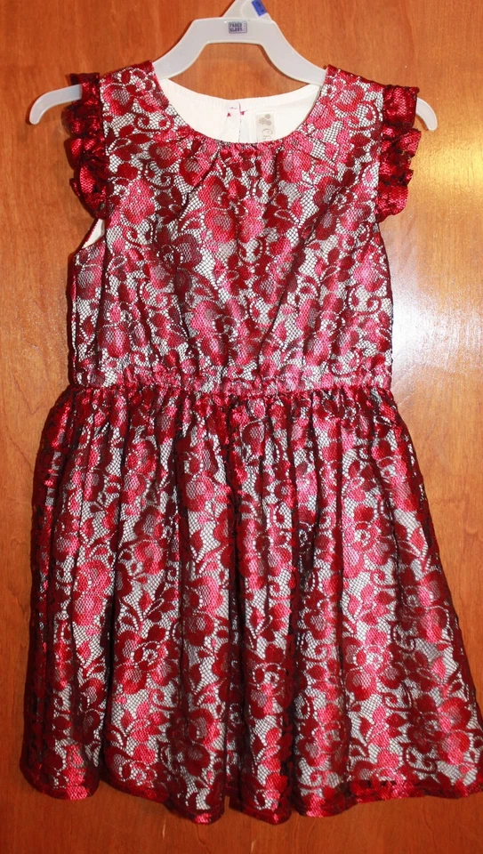 VESTIDO CHEROKEE NIÑA PEQUEÑO SIN MANGAS (rojo/negro encaje sobre marfil) perfecto Foto 1 de 1
