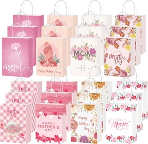 48PCS Happy Mother'S Day Gift Bags Thick with Handle Pink Floral Paper Goodie... - Picture 1 of 7