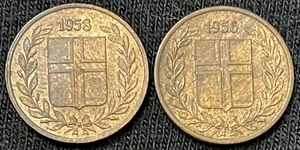 1956 & 1958 Island 🇮🇸 1 Aurar Wappen Münzen Stempelglanz - Bild 1 von 2