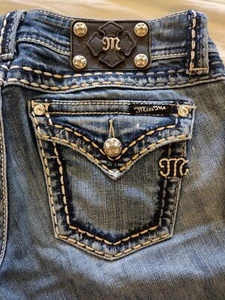 Miss Me Jeans Womens Size 28 Boot Cut JPS501416R Denim Thick Stitch Embellished - Picture 1 of 14