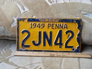 VINTAGE ORIGINAL LICENSE PLATE 1949 PENNA PENNSYLVANIA #2JN42 PASSENGER / TRUCK - Picture 1 of 5