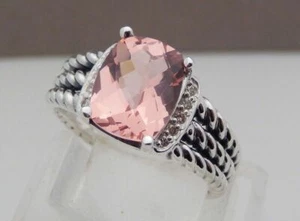 David Yurman Sterling Silver Petite Morganite Wheaton Ring Size 7 - Picture 1 of 5