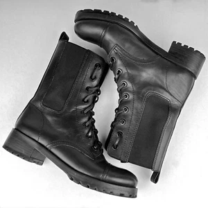 Stivali da combattimento Tory Burch in pelle nera stringati suola waffle elastica donna taglia 7,5 - Foto 1 di 10