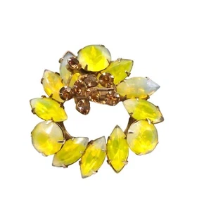 Vintage dimensionale gelbe Givre Kristall Brosche, leuchtender Kranz mit Topas - Bild 1 von 4