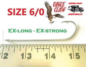 25 Long Shank Fishing Hook  Saltwater Fishhook Long Chrome- size 6/0 - Picture 1 of 2