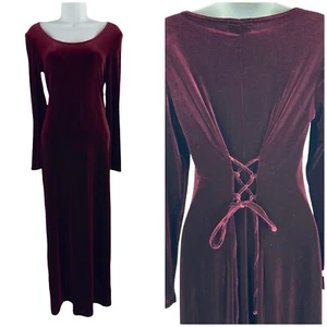 Coldwater Creek Velvet Whimsigoth Maxi Dress Womens S Long Sleeve Tie Back - Picture 1 of 9