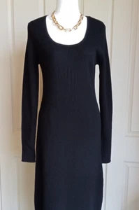 COUNTRY ROAD Dress Size M / 12 Midi Scoop Neck Knit Cotton Wool Cashmere Black - Picture 1 of 19