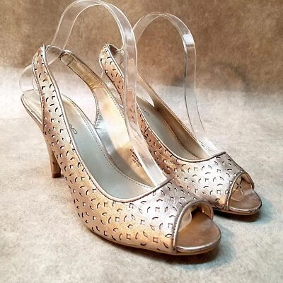 Bandolino Mujer Jacque Talla 8.5 Oro Rosa Slip On Peep Toe Tacones Cordones Foto 1 de 4