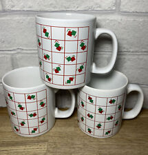 X3 Vintage Retro 80s Mugs Red Green Squares Kiln Craft Tea Coffee White Mugs