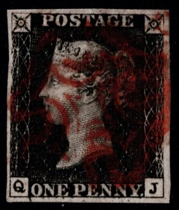 1840 1d schwarzer Teller 6 QJ 4m Rotes Malteserkreuz Wiedereintritt sehr schön Kat. 450,00 £ - Bild 1 von 1