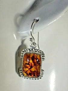 VERY RARE Natural 13x9mm Honey Amber .925 Silver 14K Gold Plated Earrings #1038 - Picture 1 of 2