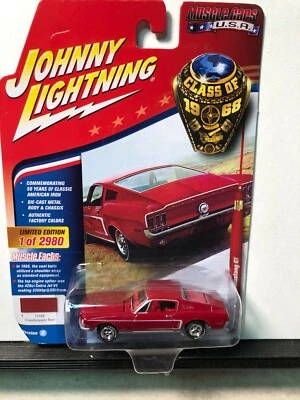 1/64 Johnny Lightning Muscle Cars EE. UU. CLASE DE 1968 MUSTANG GT ROJO Foto 1 de 2