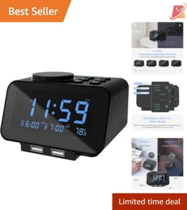 Digital Alarm Clock Radio Plastic 4.25" Adjustable Brightness Dual Alarm USB - Picture 1 of 9