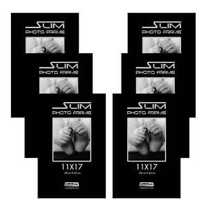 6PC 11 x 17" Black Slim Poster Frames Front Loading Low Profile Tempered Glass - Picture 1 of 6