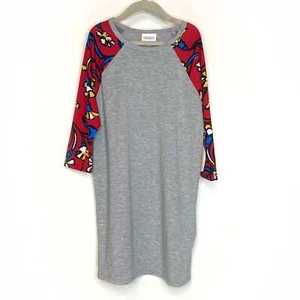 LuLaRoe Kids Sloan Raglan T-Shirt 14 Gray/Red Floral NWT 3/4 Sleeve Unisex - Picture 1 of 4