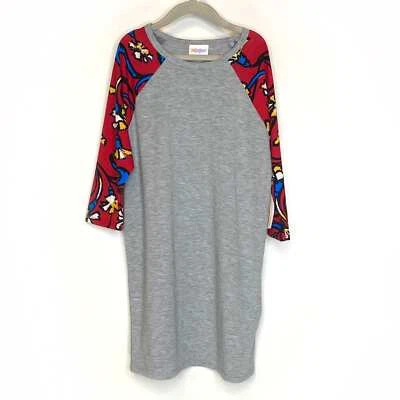 LuLaRoe Kids Sloan Raglan T-Shirt 14 Gray/Red Floral NWT 3/4 Sleeve Unisex - Image 1 of 4