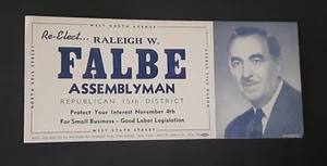 Elect Republican Raleigh Falbe 9 Inch Ad Card Assemblyman Milwaukee Mid Century - Picture 1 of 3