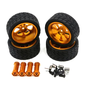 4PCS Gold Wheels Rim Hubs + Rubber Tires RC Car Metal Parts  For Wltoys 144001 - Picture 1 of 5