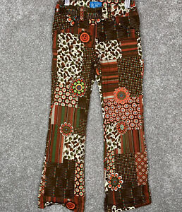 The Childrens Place Pants Girls 6 Brown Retro Hippie Boho Patchwork 70’s Flare