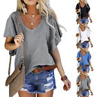 Plus Size Womens Short Sleeve T-Shirt Ladies Casual  Loose V Neck Blouse Tops US
