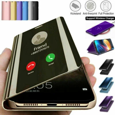 For Samsung Galaxy S22 S21 S20 5G S10 Clear S-View Mirror Flip Case Stand Cover - Image 1 of 4